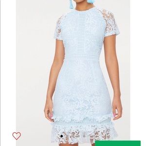 Beautiful dusty blue frill hem lace bodycon dress.